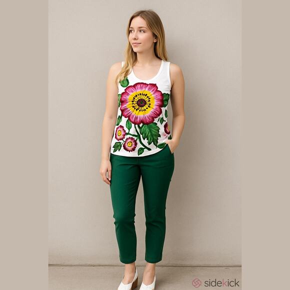 Desigual Tops - Desigual White Floral Sleeveless Asymmetrical Top Size XL